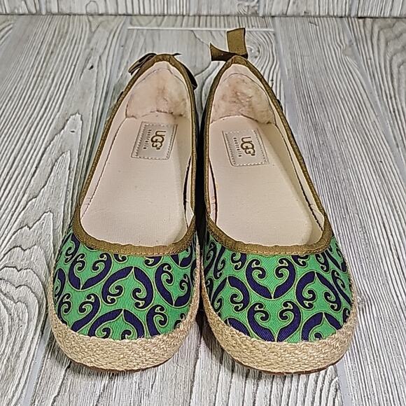 UGG Indah Marrakech Green Blue Cotton Flats Womens Size 7 NEW - Picture 3 of 12